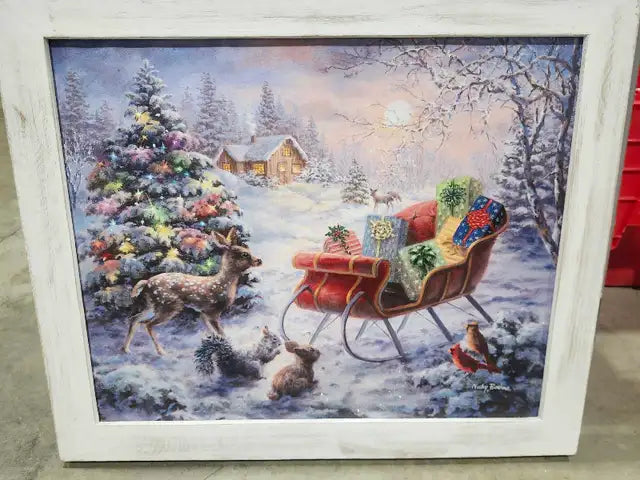 Framed Snow Scenic Art with LED Lights