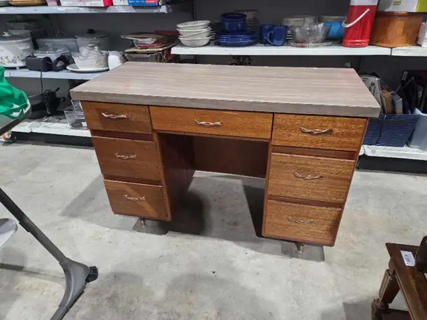 Vintage Wooden Desk - 7 Drawers