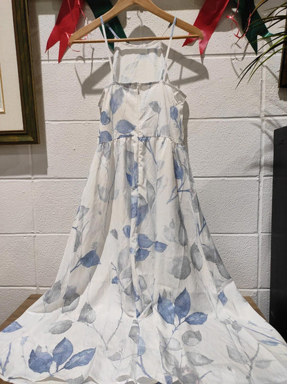 New Women's Long Dress Size S in Blue and White Abstract Print