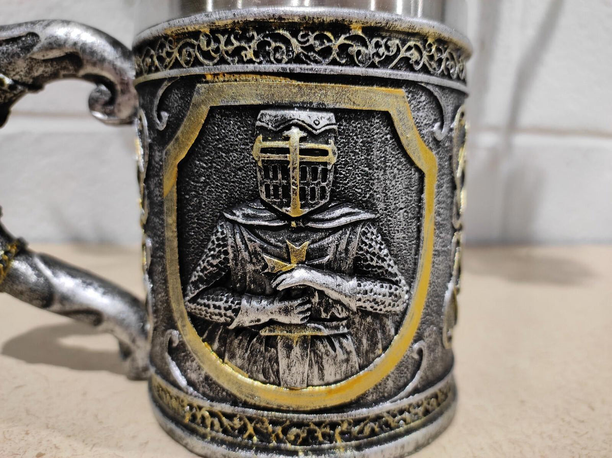 Chope tankard médiévale de chevalier croisé de l’Ordre de la Croix Ebros, armure, grande capacité