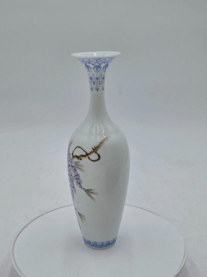 Chinese Eggshell Porcelain Vase Birds Flowers Calligraphy With Box