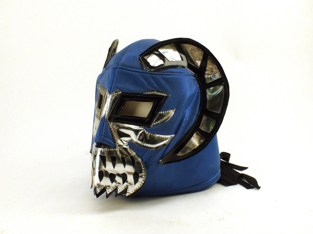 Luchador Mask - Ram With Moustache, Blue & Silver - Good Condition