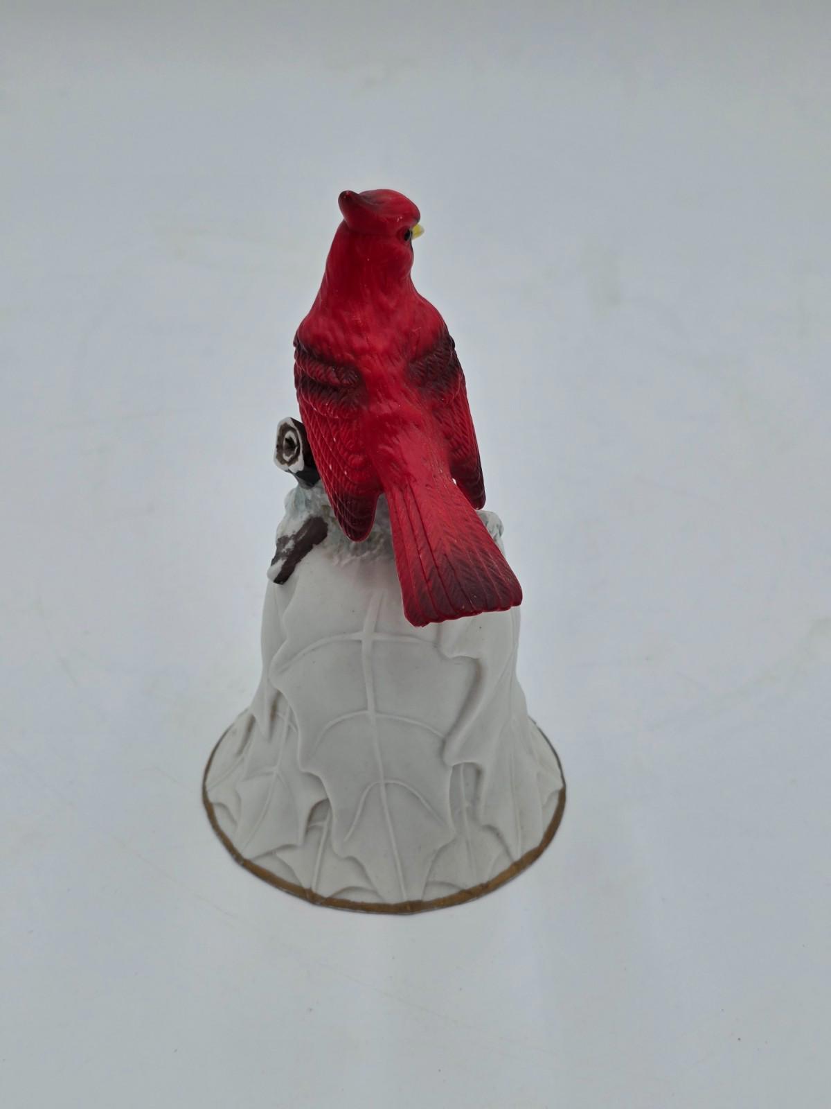 Vintage Avon Red Cardinal Porcelain Bell With Holly Leaf And Berries Collectible