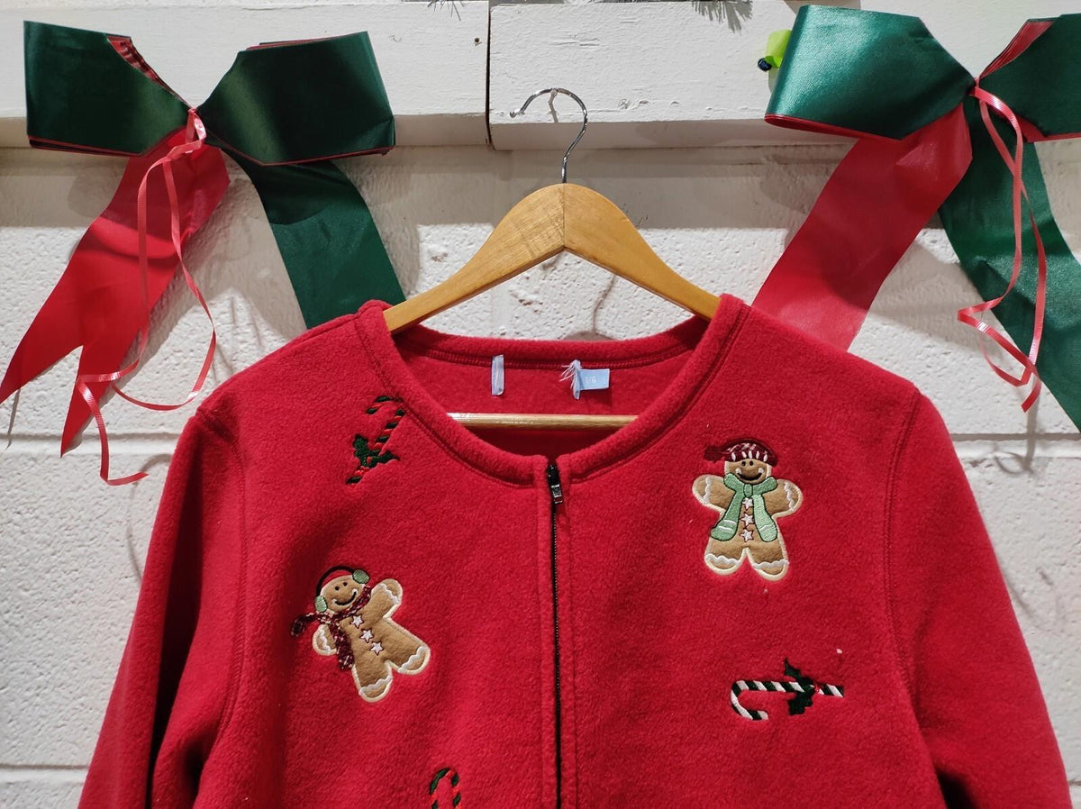 VINTAGE Shenanigans Womens Sweater L RED Gingerbread Men & Candy Canes Pattern