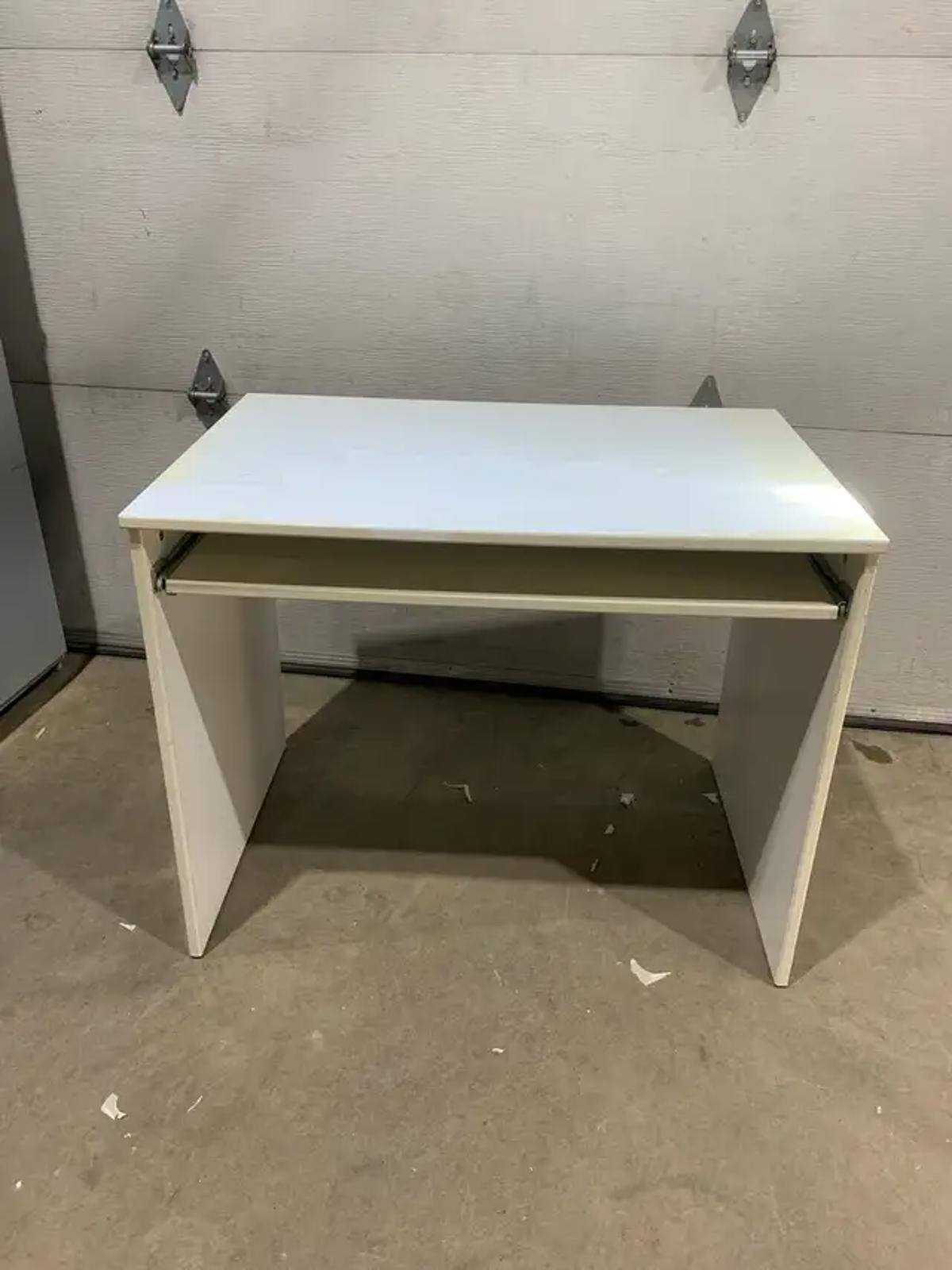 White IKEA Desk with Keyboard Shelf