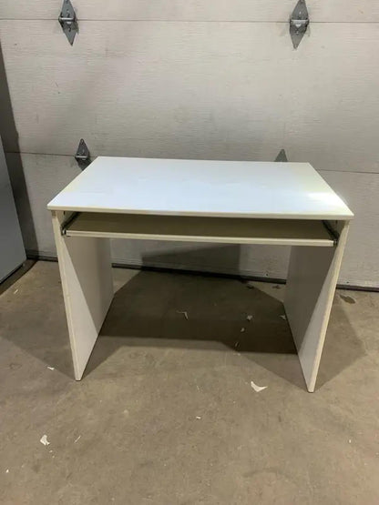 White IKEA Desk with Keyboard Shelf