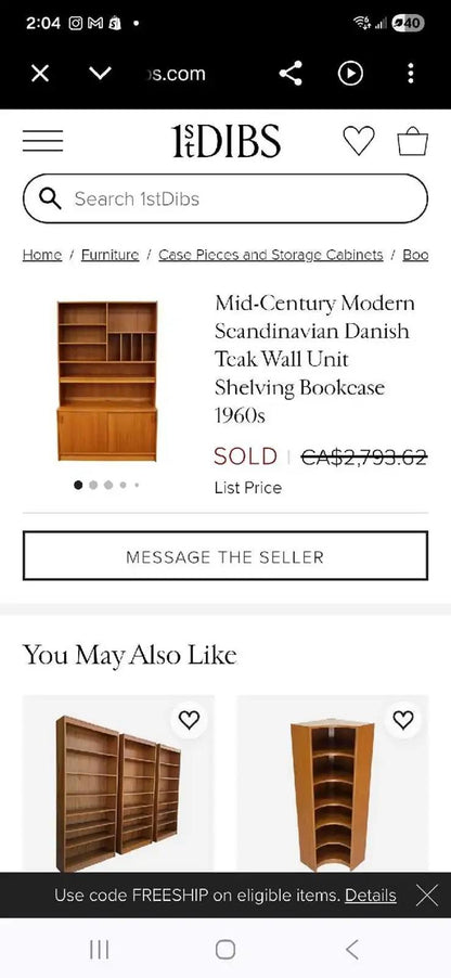 Vintage Danish MCM Teak Veneer Wall Unit - 2 Available