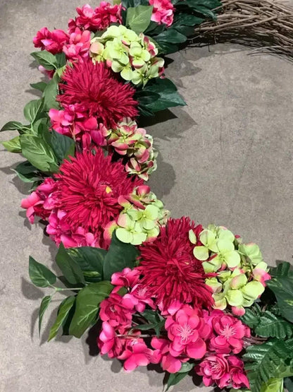 Artificial Pink Floral Grapevine Wreath 40”