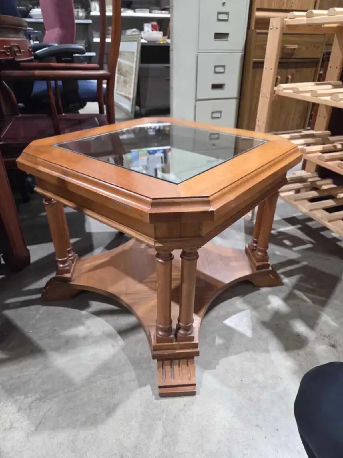 Glass Top Wooden Table