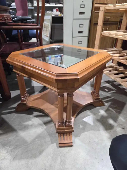 Glass Top Wooden Table