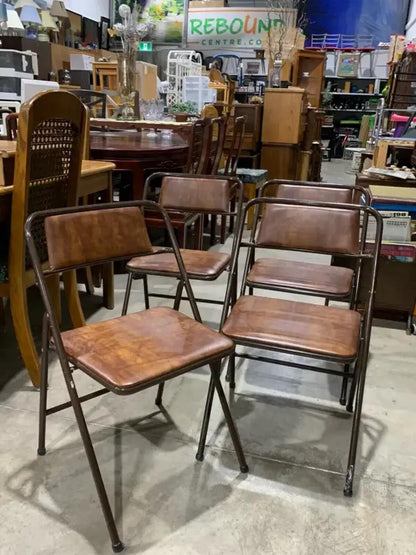 Set of 4 Vintage Brown Folding Chairs