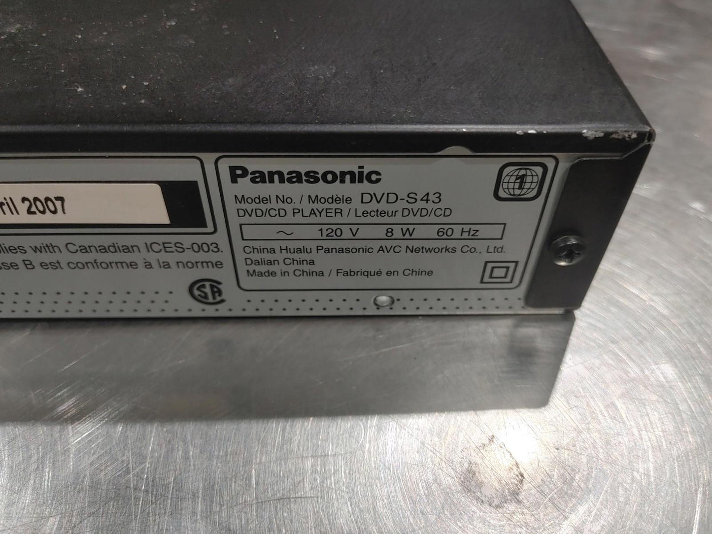 Good Condition Panasonic DVD-S43 DVD/CD Player Untested Black