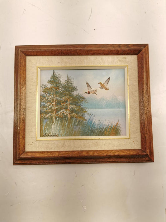 ANTONIO VINTAGE BEAUTIFUL TREE, RIVER, DUCK Painting
