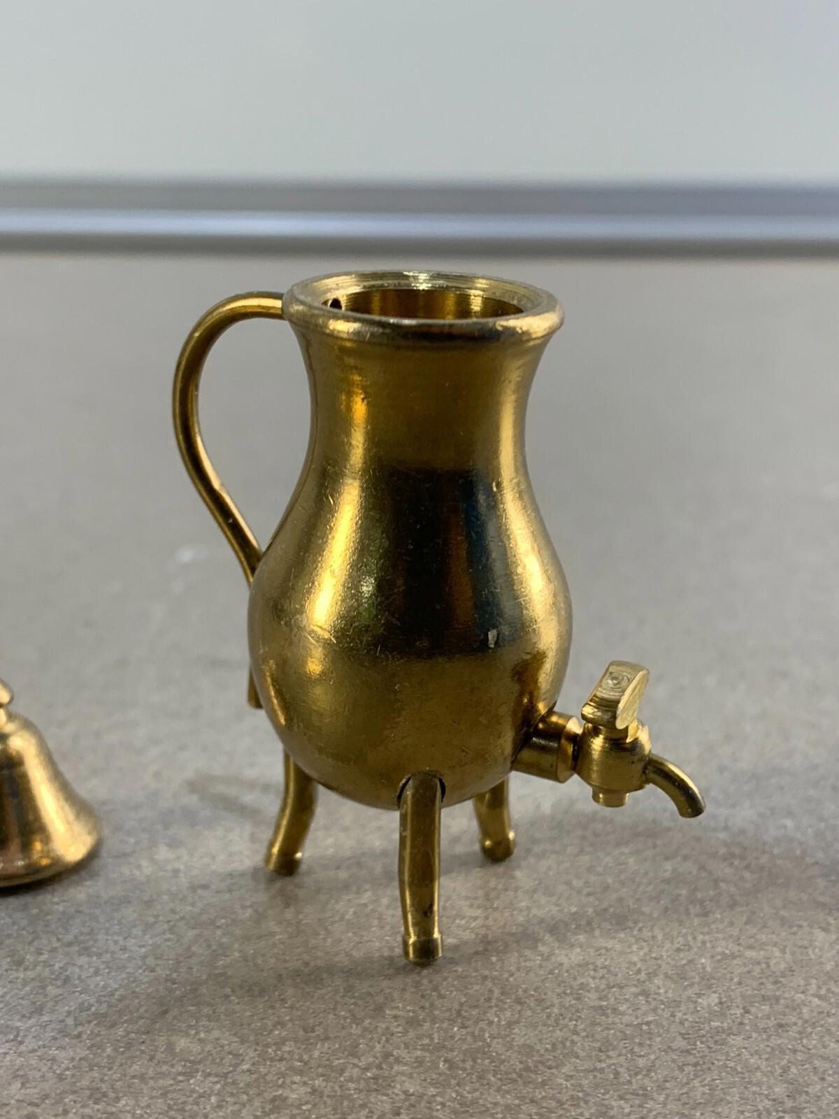 Miniature Brass Coffee/Tea Pot with Round Tray -Dollhouse Accessories.