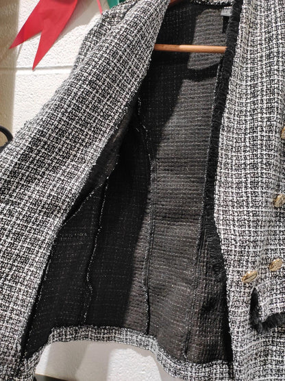 SHEIN Tall Plaid Pattern Double Breasted Tweed Blazer Size- S