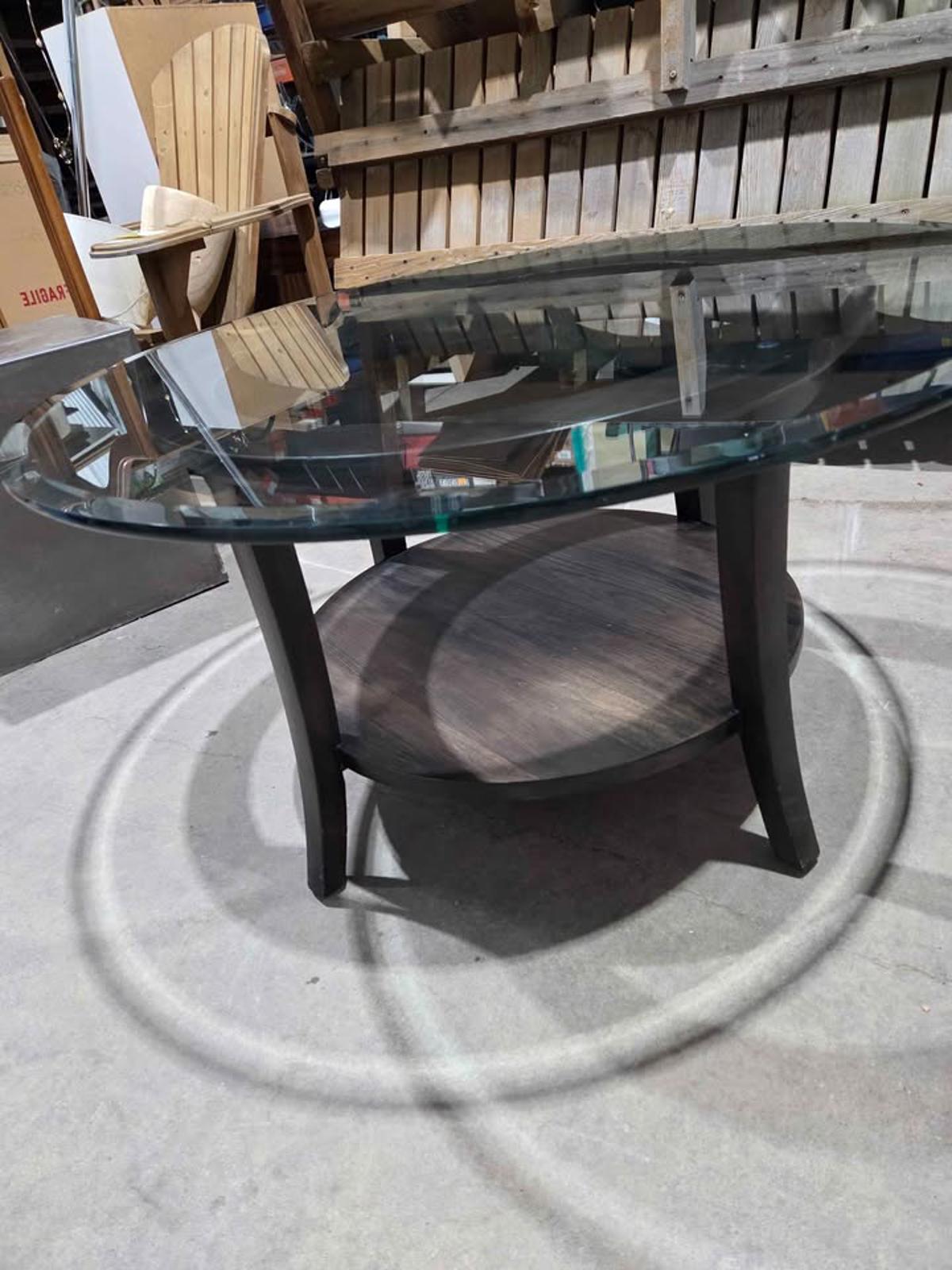 Round Glass Top Coffee Table Dark Wood Base