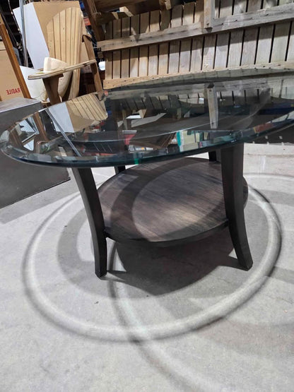 Round Glass Top Coffee Table Dark Wood Base