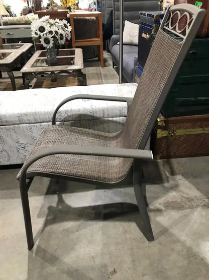 Grey and Brown Slingback Woven Patio Chairs 42.5” - 6 Available