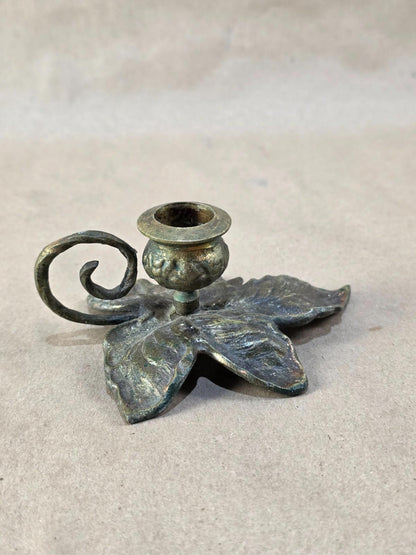 Vintage Early 20th Century Japanese Brass Lily Pad Candle Holder