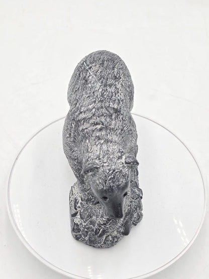The Wolf Sculptures Canadian 7" Brown Bear With Salmon Hand Carved Soapstone