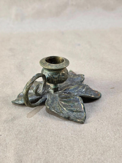 Vintage Early 20th Century Japanese Brass  Candle Holder, Lily Pad