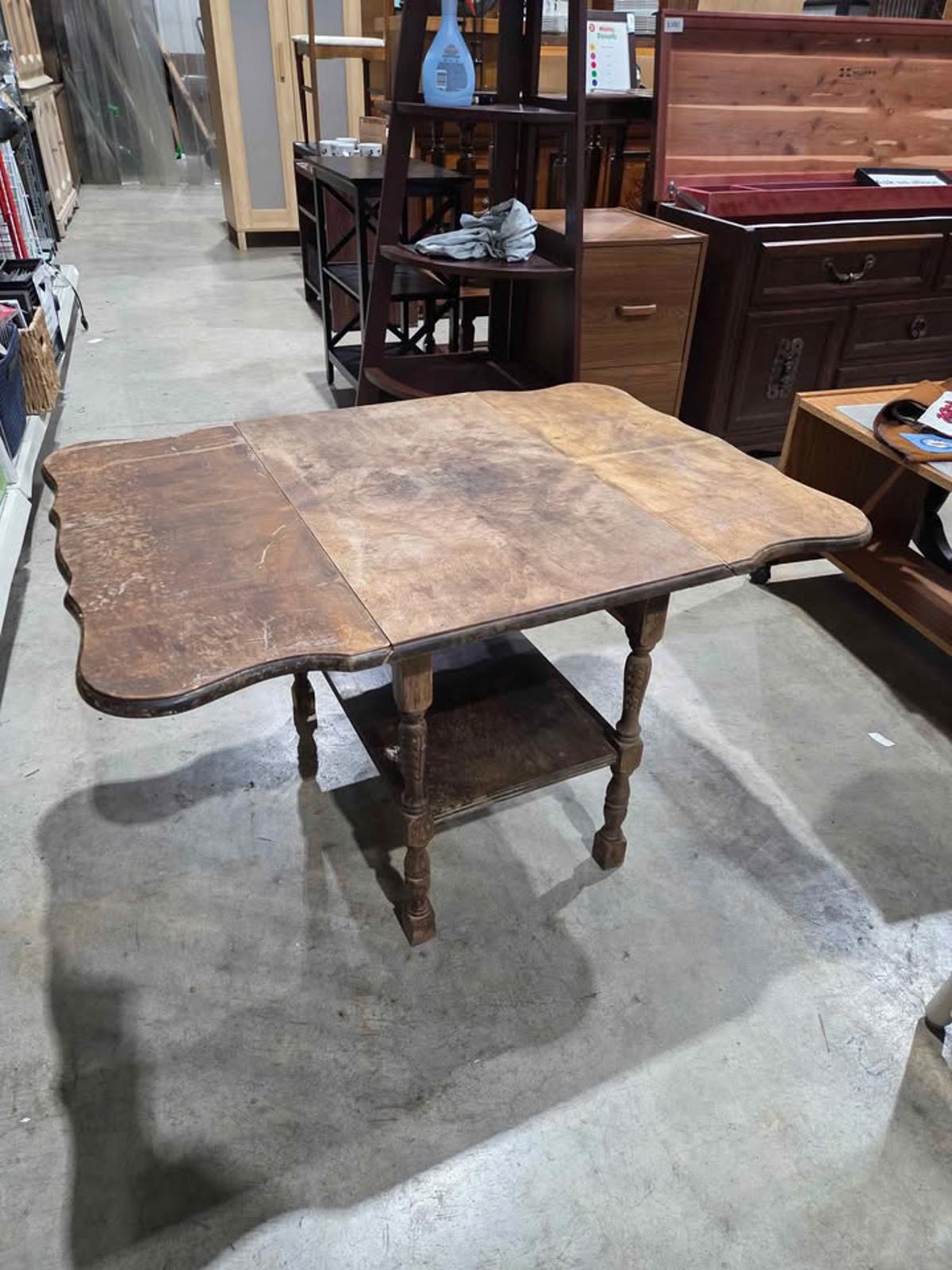 Rustic Wood Drop Leaf Side Table