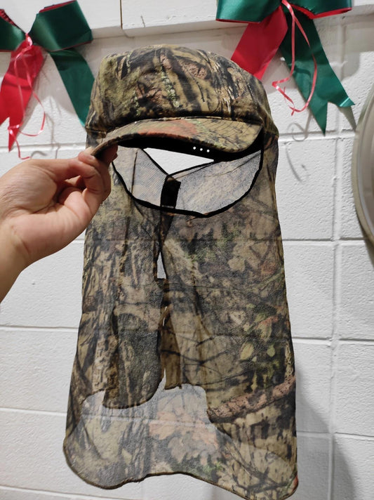 NWT Mossy Oak Hunting Cap Hat & Face Mask Net 15" Mesh Neck Cape Netting