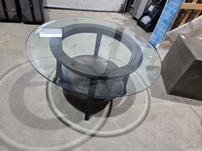 Round Glass Top Coffee Table Dark Wood Base