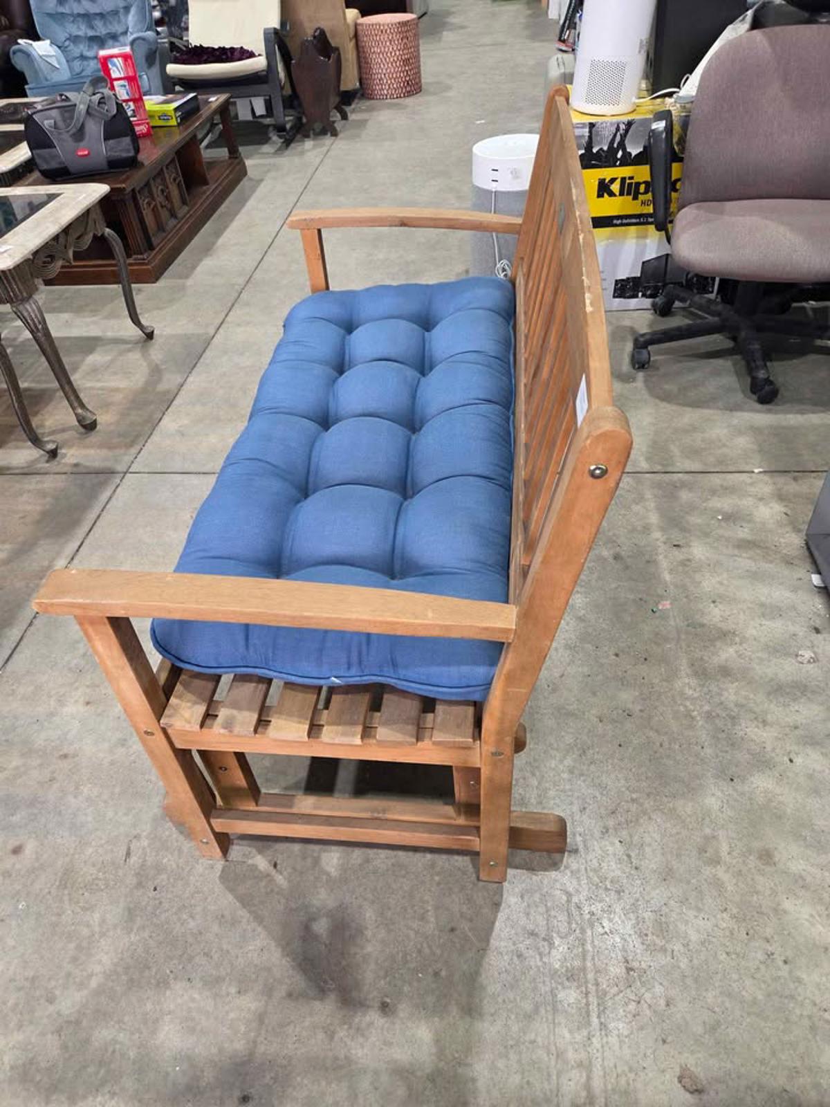 Gardenia Glider Bench w Blue Cushion