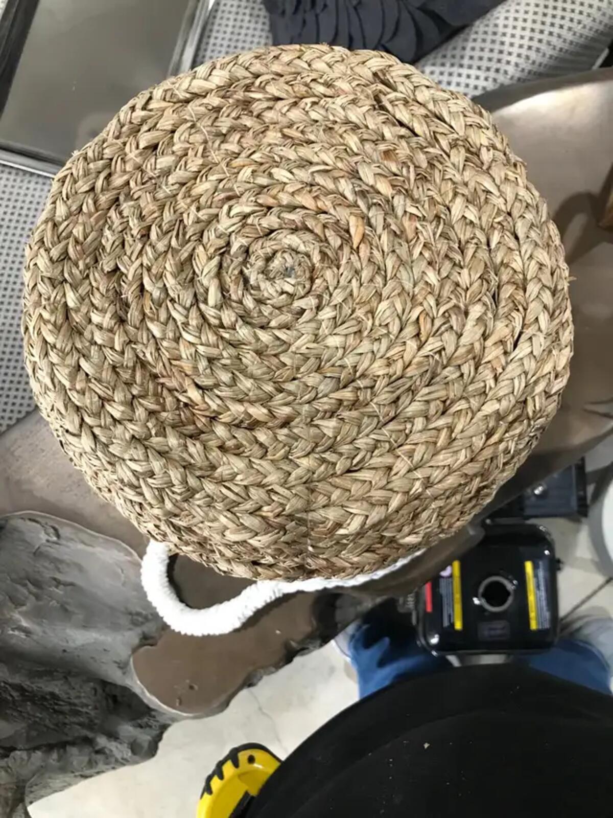Woven Brown and White Seagrass Basket with Handles 10”