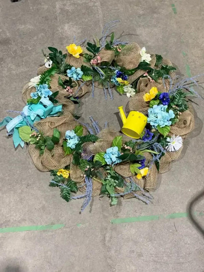 Spring Floral Burlap Wreath 40”