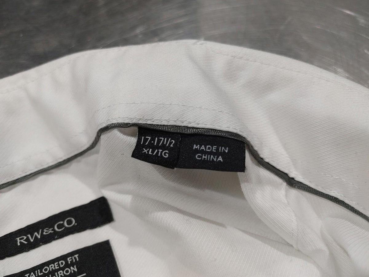Brand New RW&CO White Button-Down Dress Shirt Size XL Neck 17-17.5 Non-Iron