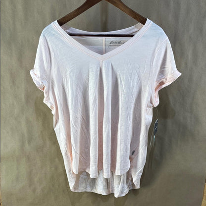 NWT Eddie Bauer Soft Pink Short Sleeve V-Neck Tee (Size L)