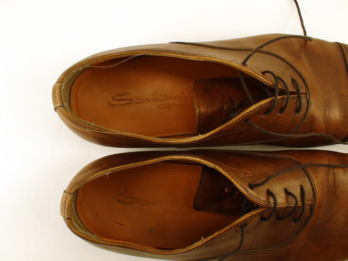 GOOD CONDITION Santoni Salem Oxford Brown Leather Shoes - 392055 2 D Size 10 US