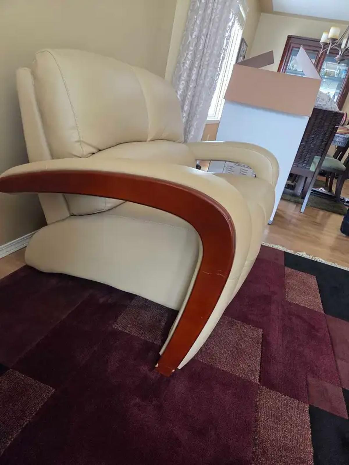 Contemporary Curved Leather Loveseat - Cream