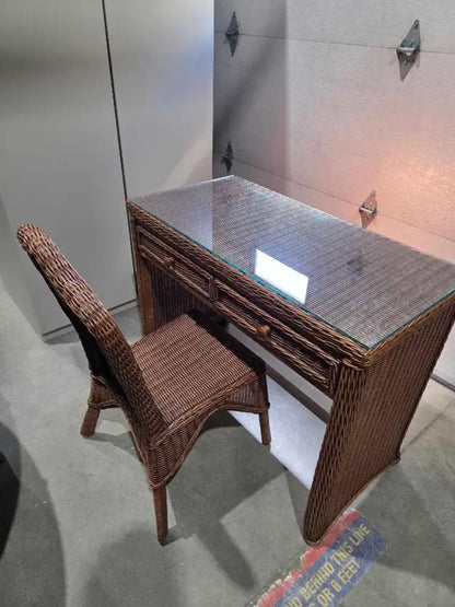 Coastal/Boho Rattan Vanity Desk with Chair