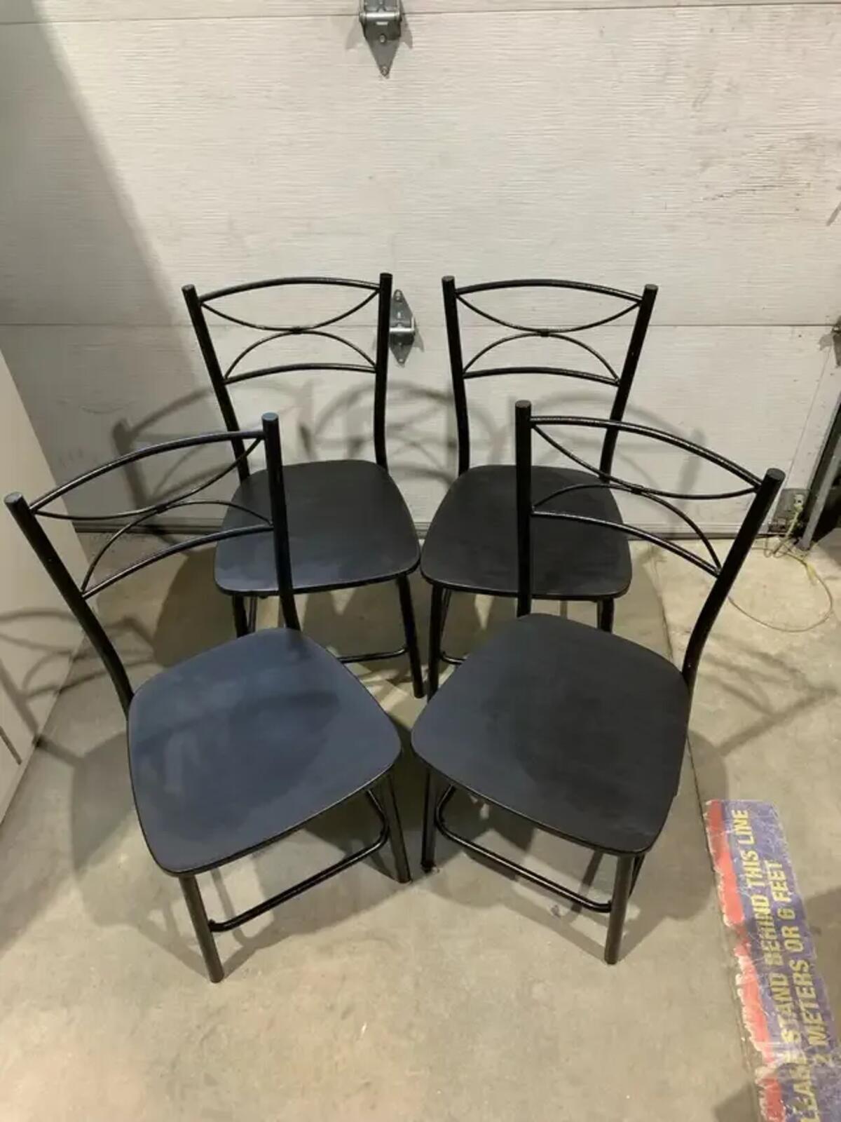 Set of 4 Black Metal and Wooden effect Chairs