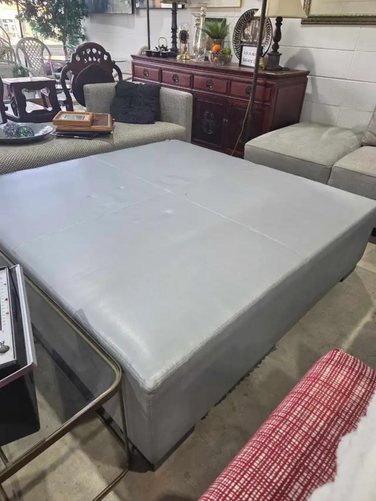 Extra Large Silver Leather Ottoman - 5x5ft