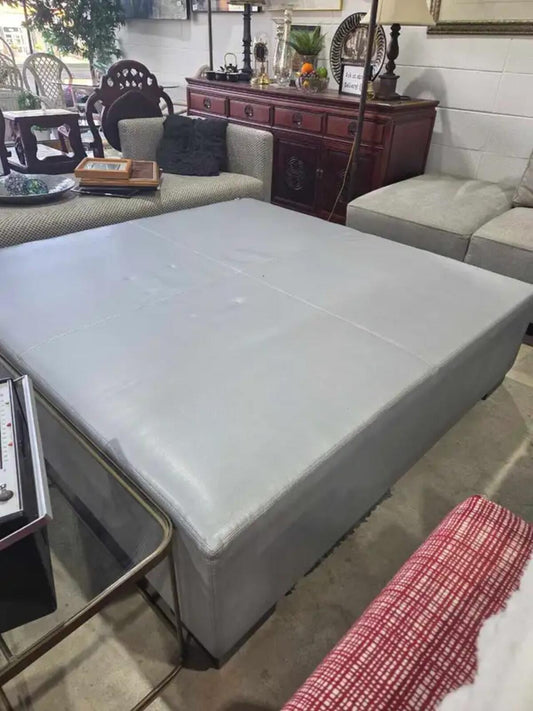 Extra Large Silver Leather Ottoman - 5x5ft