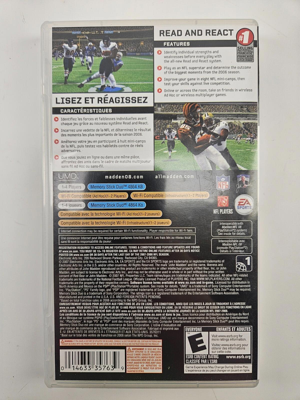 Madden 08 (Sony PSP, 2007) *Case and Manual Only*