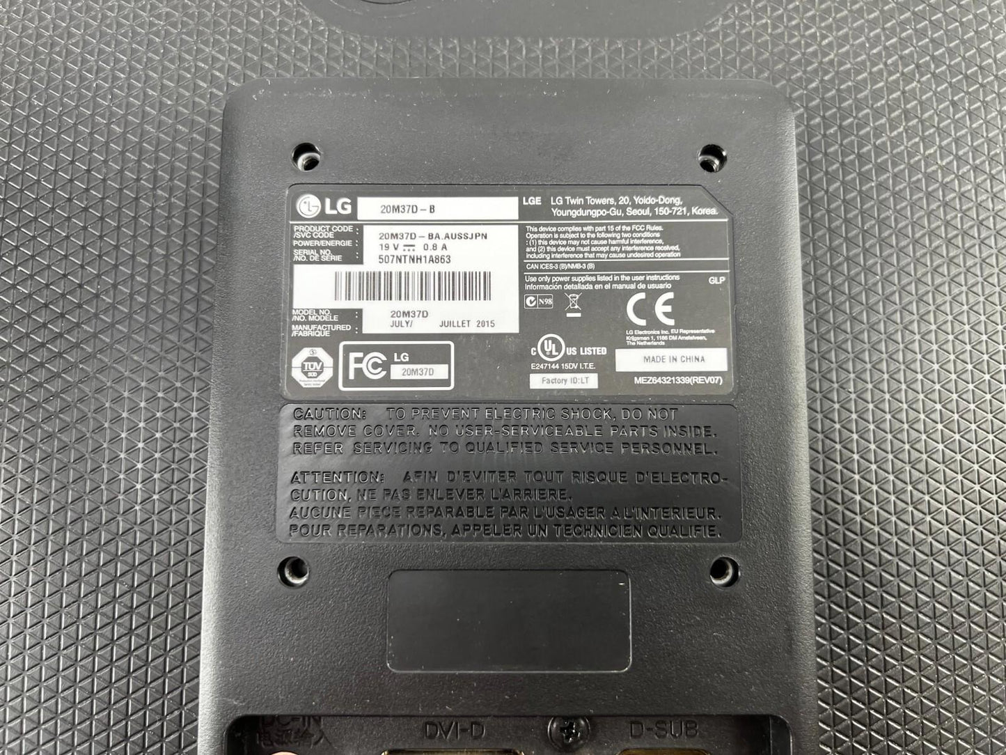 LG LED Computer Monitor 19.5” #20M37D - No Stand - No power Cable