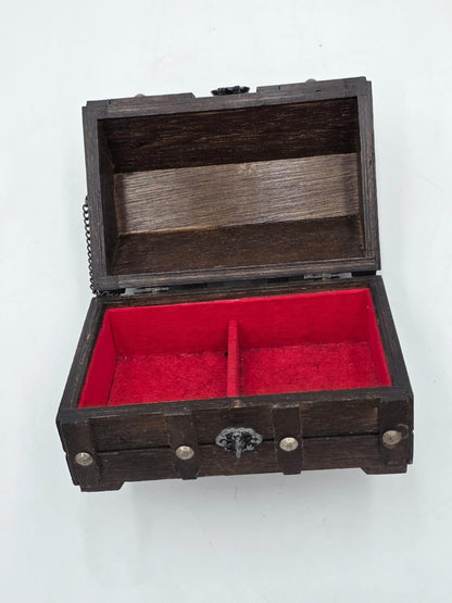 Vintage Wooden Treasure Chest Jewelry Trinket Box