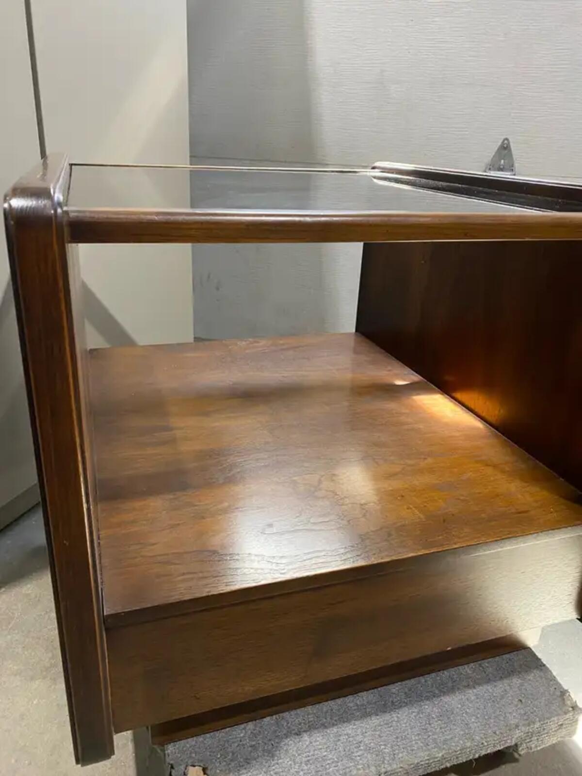 Set of two Glass Top 70’s Side Tables with drawers