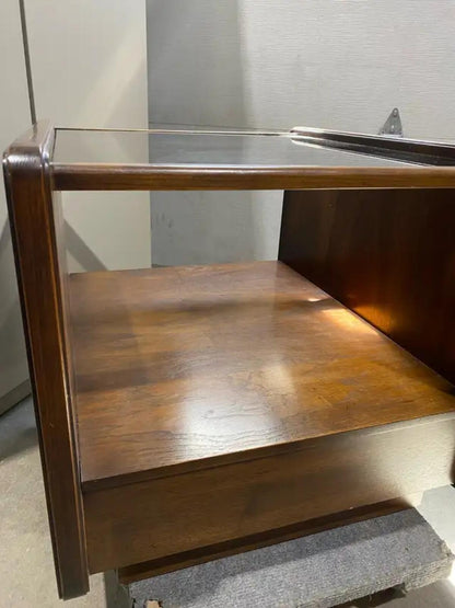 Set of two Glass Top 70’s Side Tables with drawers