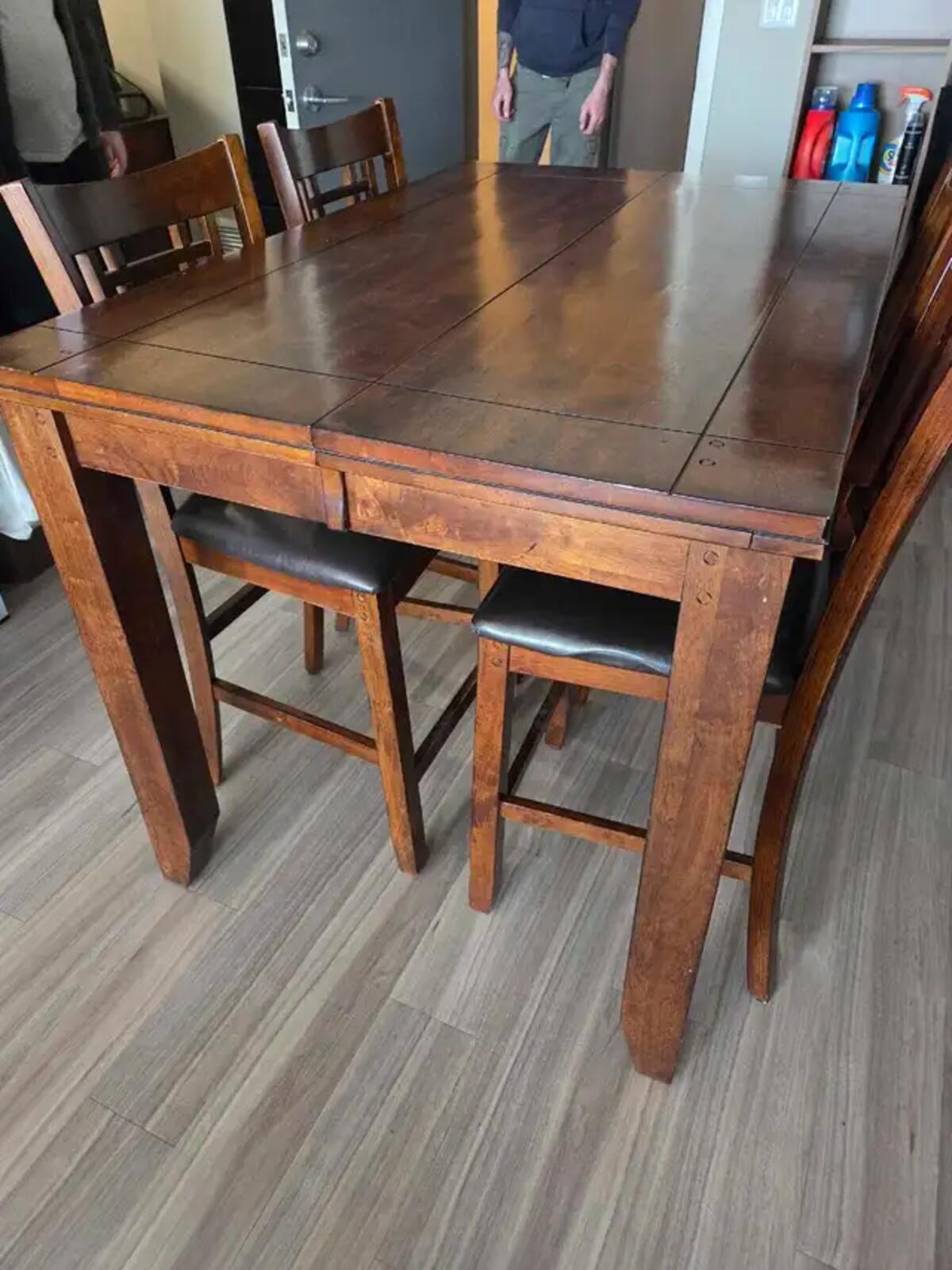 Wooden Extendable Counter Height Dining Table Set