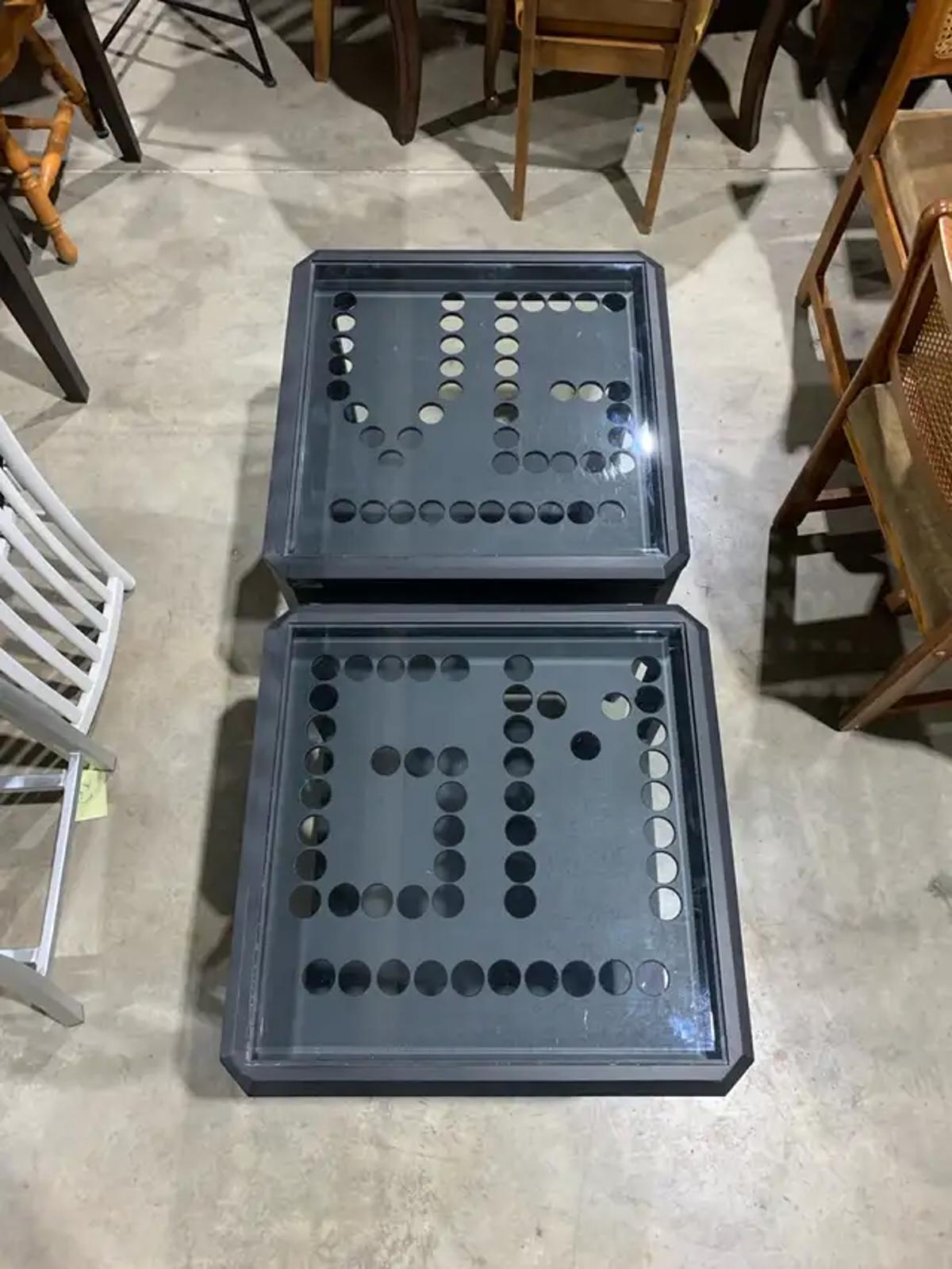 Black Glass Top Tables with cut out design - SET OF 2