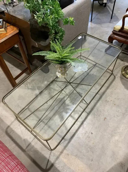 Metal and Glass Coffee Table with gold industrial style