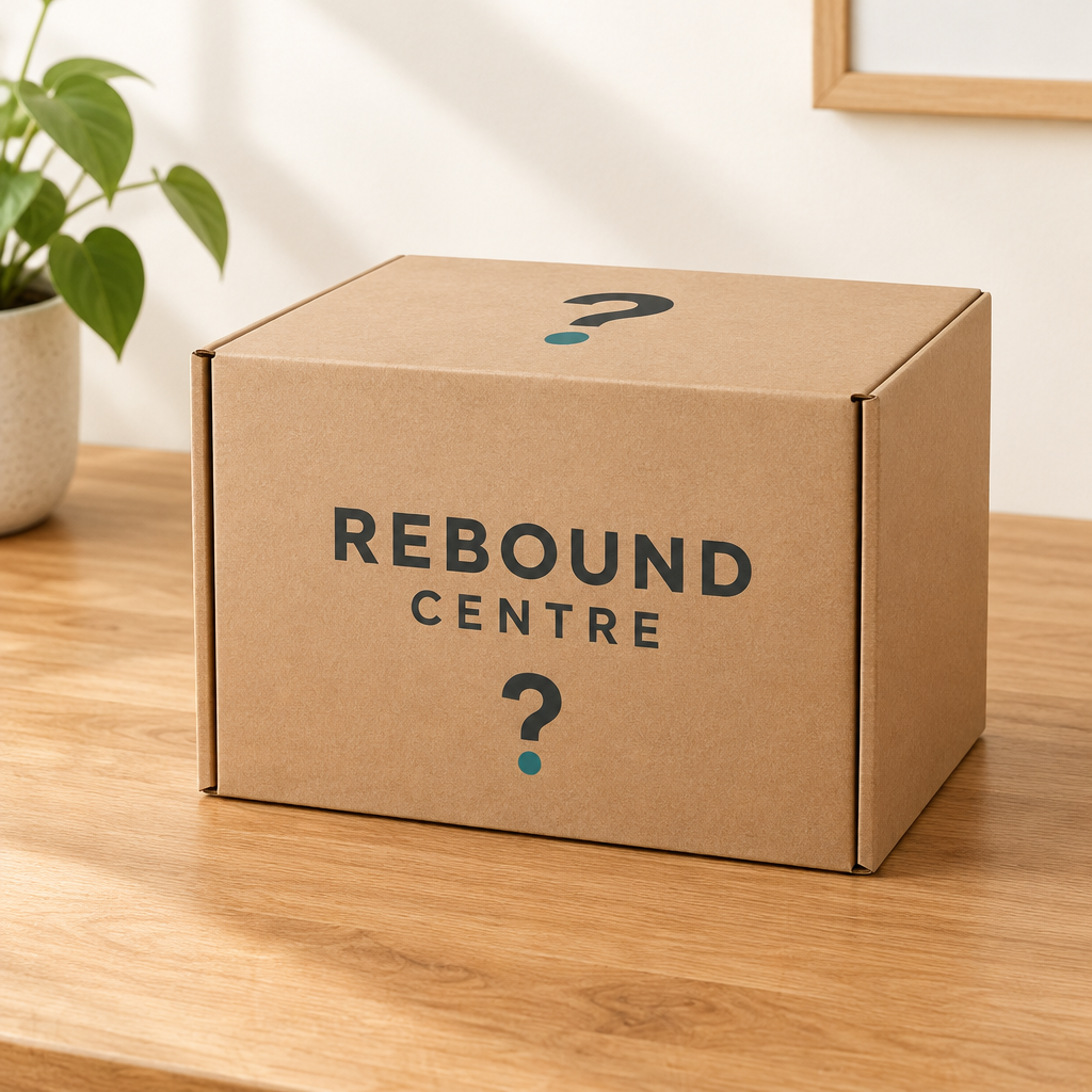 Illustrative Rebound Centre mystery box on a tabletop