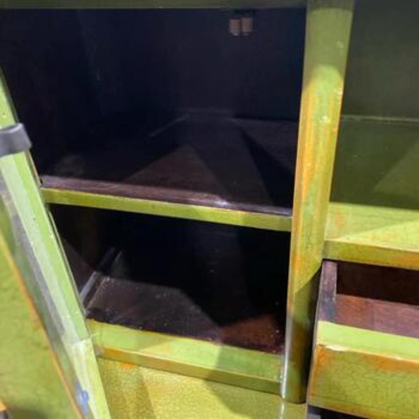 Vintage Wood Olive Green Desk with Hutch