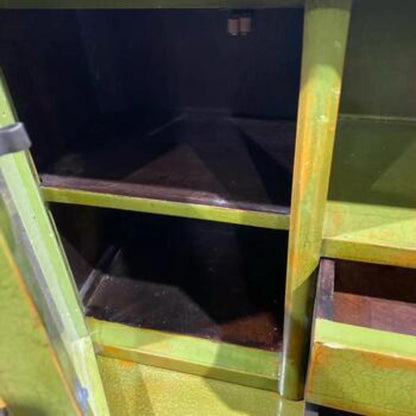 Vintage Wood Olive Green Desk with Hutch